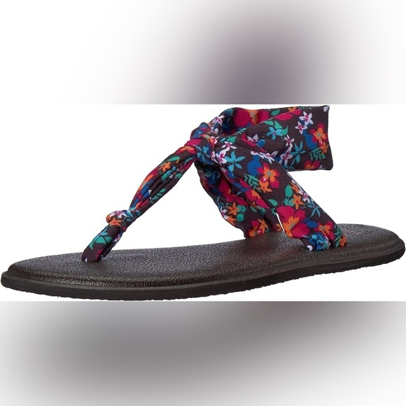 Sanuk Black Waikiki Floral Yoga Mat Sandals | Sz 7 - Picture 3 of 3